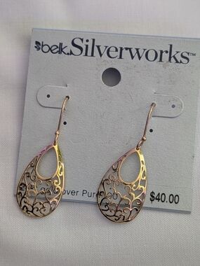 Silverworks Gold-Tone Filigree Teardrop Earrings